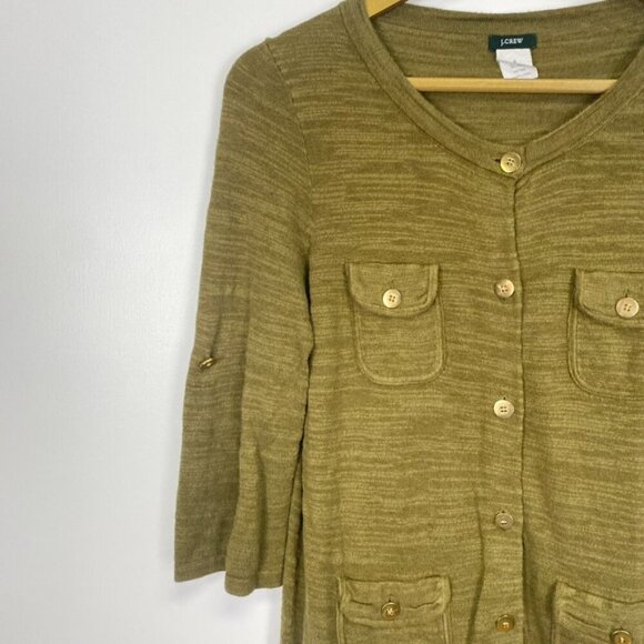 J. Crew Green Military Style Gold Button Cardigan - Picture 2 of 8